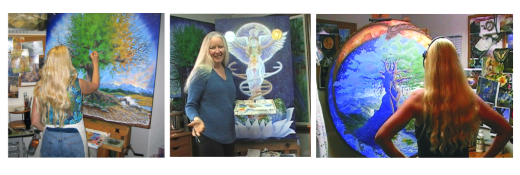 Linda Gadbois in her studio painting