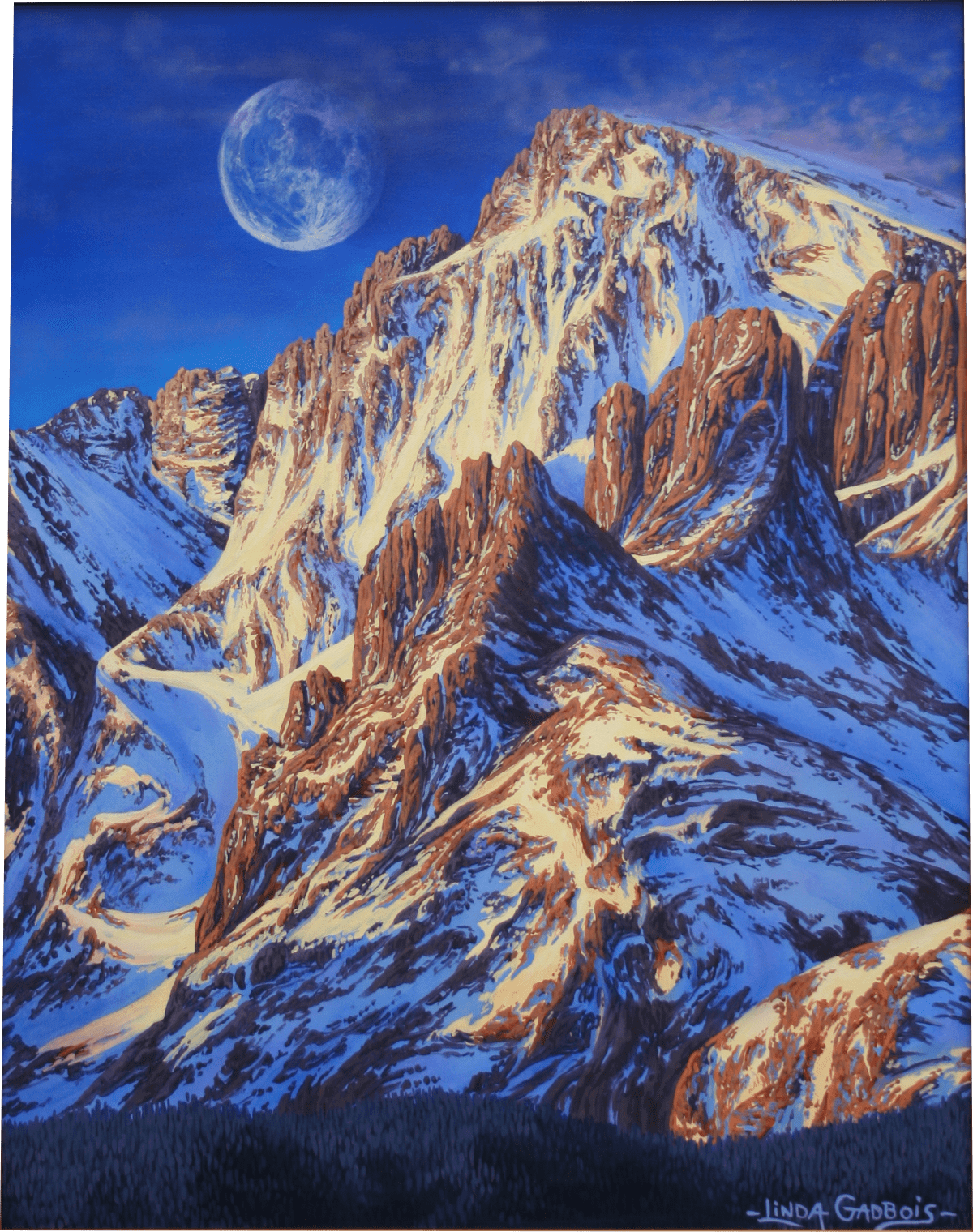 "Moonrise Over Long's Peak" - Original Painting - Landscape Art by Linda Gadbois